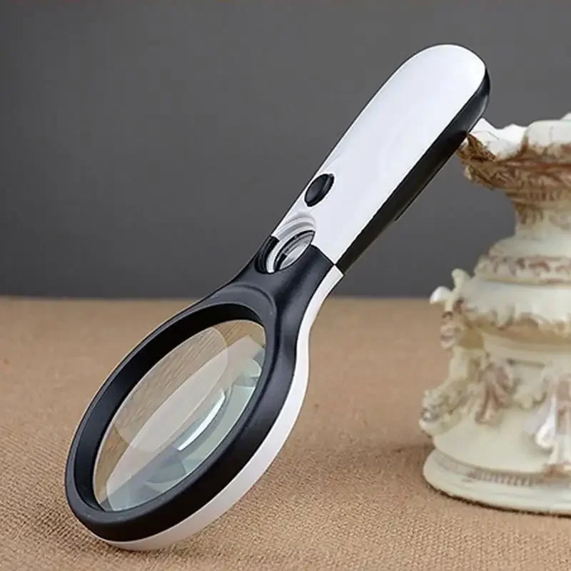 

2023 New arrival Black and white color matching portable 3LED double face portable glass magnifier for elderly book reading