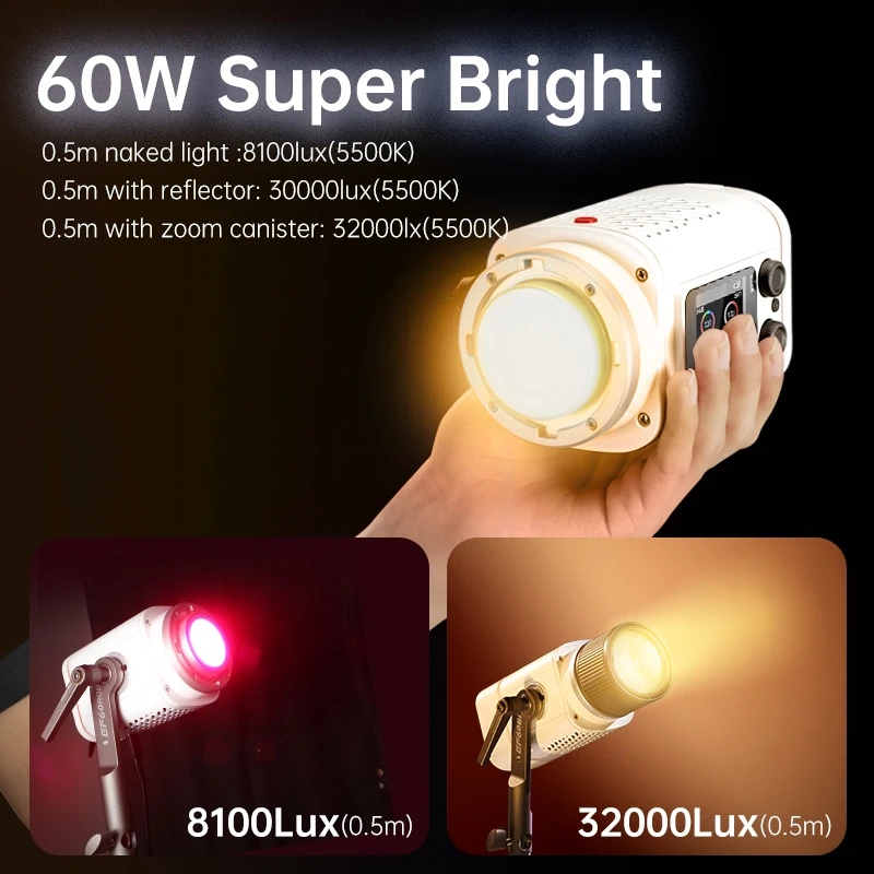 JINBEI EF60RGB COB 60W LED Video Light Portable Handheld Mobile