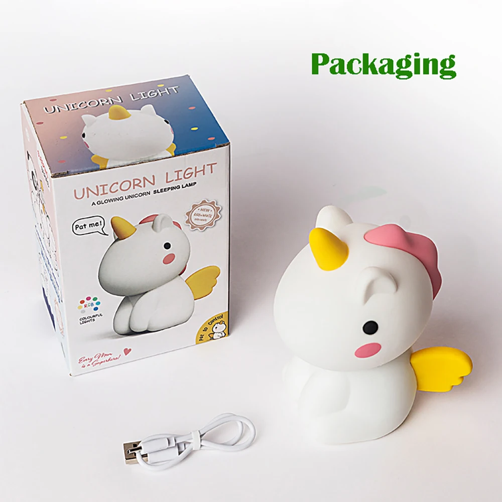 Dessin animé Licorne Silicone Lumière Chérubin LED Veilleuse Coloré  Atmosphère Lampe pour Enfants Chambre De Chevet Décor Vacances Cadeaux