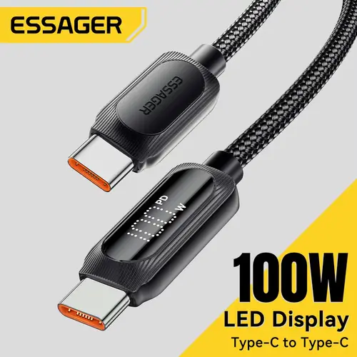 Essager USB Type C To USB C Cable 100W 5A PD Fast Charging Wire Cord For Macbook Xiaomi Samsung Type-C Digital Display Cable 3M