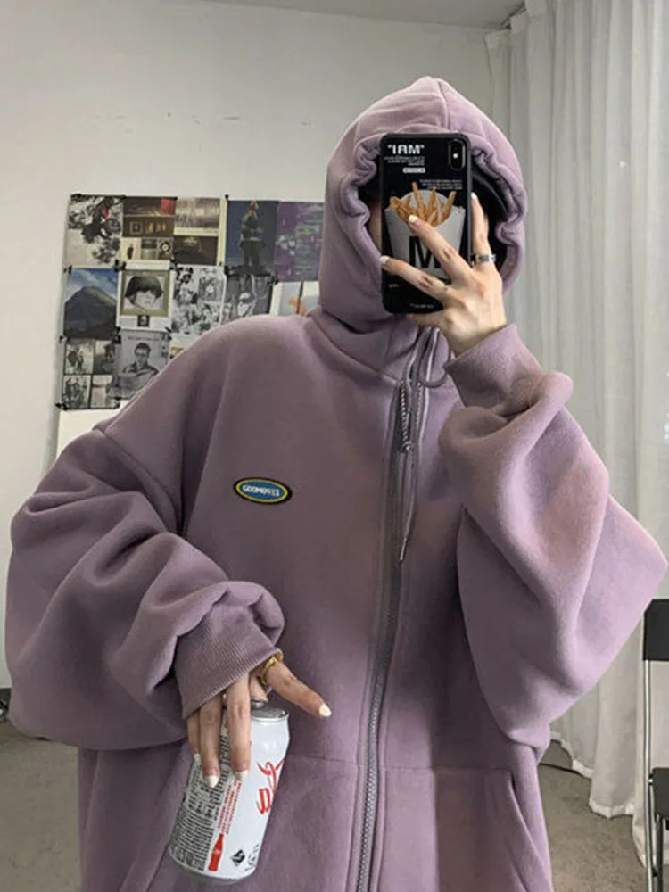 

Winter women's jacket sweatshirt new thick zipper big pocket sweatshirt solid color coating Korean loose wild hoodie