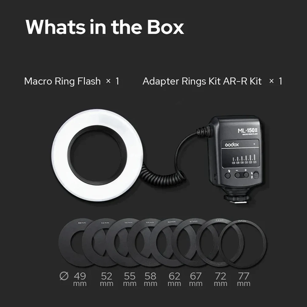 Godox ML-150II Macro LED Ring Flash Camera Flash for Sony Canon Nikon Fuji Olympus Panasonic DSLR Cameras