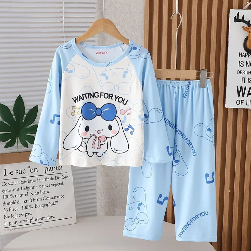 Anime Sanrio Pochacco Cinnamoroll Kuromi Children Loungewear My Melody Spring Autumn Long Sleeve Round Neck Girls Nightwear Set 5