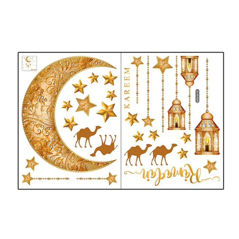 

Наклейки на окна Eid Star Moon Clings Рамадан наклейки на окна Eid Mubarak наклейки 2 шт. съемные самоклеящиеся настенные наклейки домашний декор