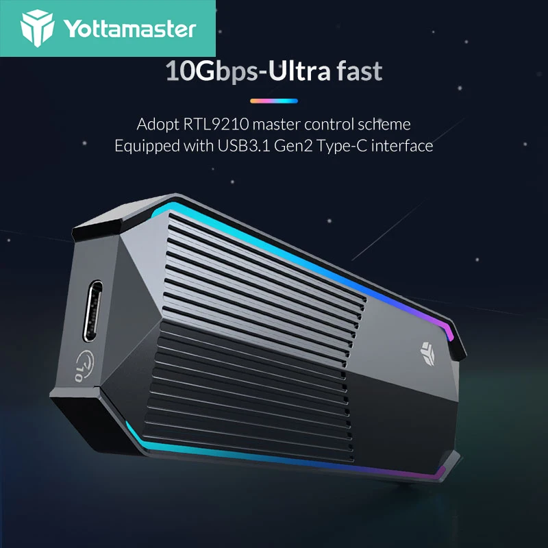

Yottamaster RGB SSD Φ M.2 NVMe корпус типа C/USB3.1 NVMe чехол с эффектом RGB, Алюминиевый металлический корпус