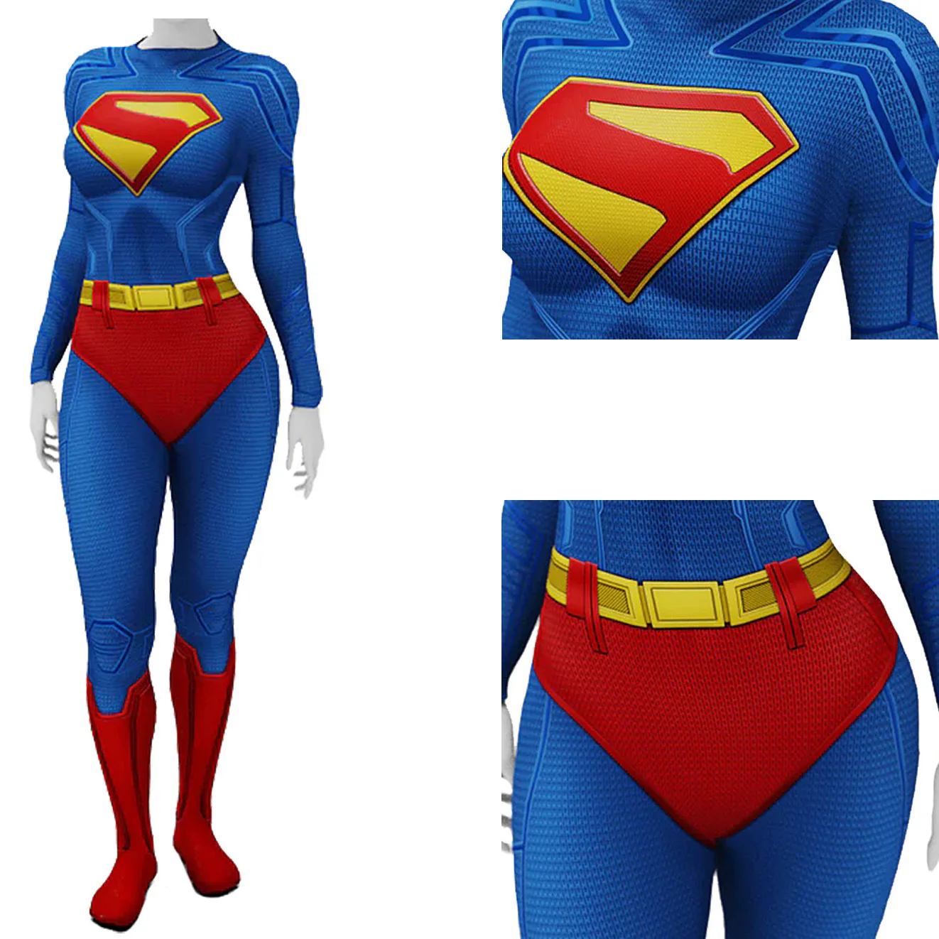 Red, Blue, and Yellow Spandex Zentai Bodysuit Cosplay Costume for Women