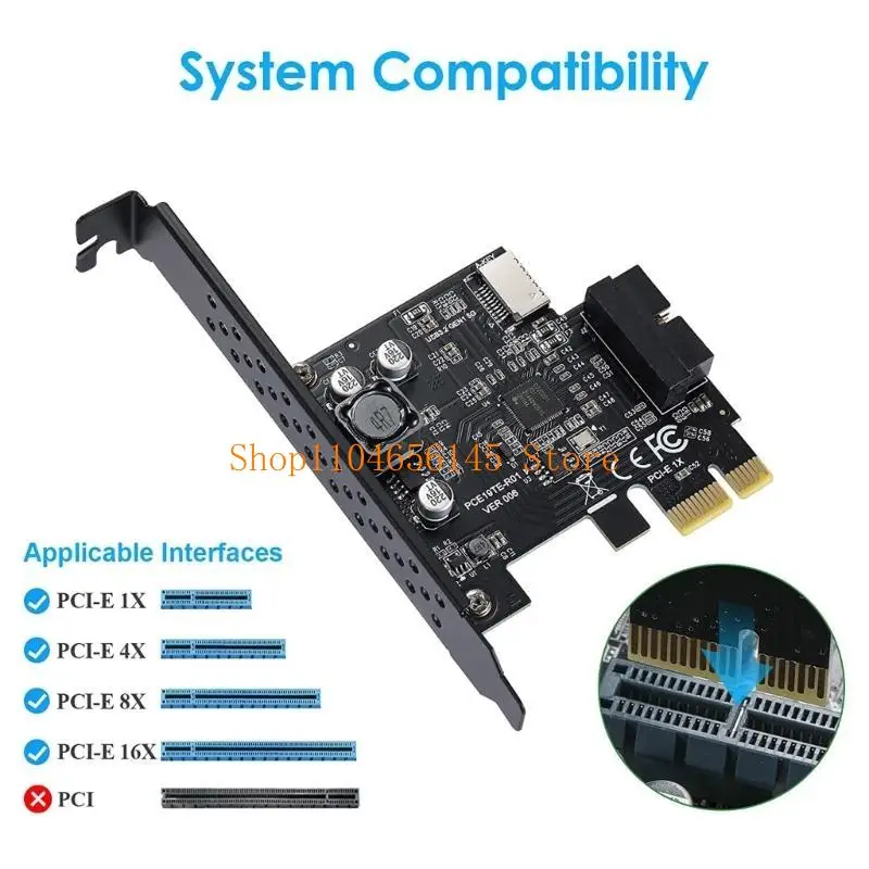 652F PCIEX1 USB3.2 확장 카드 PCI-Express-USB Type-E 어댑터 변환기 5GB