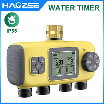 Haozee Smart Water Timer Intelligent 4-Outlet Irrigation Watering System Sprinkler Timer Garden Programmer IPX7 LCD Display 1