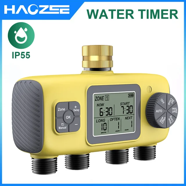 Haozee Smart Water Timer Intelligent 4-Outlet Irrigation Watering System Sprinkler Timer Garden Programmer IPX7 LCD Display 1