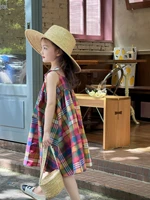 Robe d'été à carreaux colorée pour filles – Jupe trapèze sans manches avec bretelles réglables, style coréen, mode enfant pour les âges 3-8 ans 6