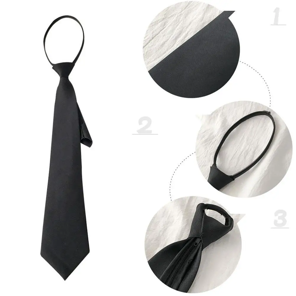 Unisex-Krawatte für Männer und Frauen, Reißverschluss-Krawatte, schwarz, zum Anklipsen, Sicherheitskrawatten, Kleidung, Krawatten, Beerdigung, Porter, Steward, matte Krawatten – Detail 10