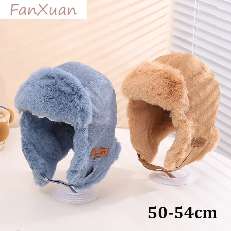 Kids Bomber Hat Fur Fluffy Plush Lining Girl Boy Winter Cap with Earflaps Helmet Beanies Bonnet Children Russian Hats 2-8Y winter hat,fur hat,earflap hat,faux fur hat,children hat set