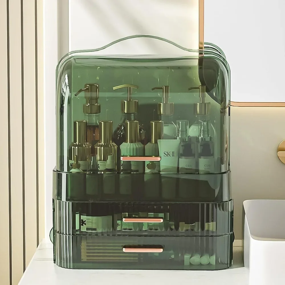 

Makeup Organizer, Waterproof & Dustproof Cosmetic Organizer Box with Lid Fully Open Makeup Display Boxes, Skincare Organizers