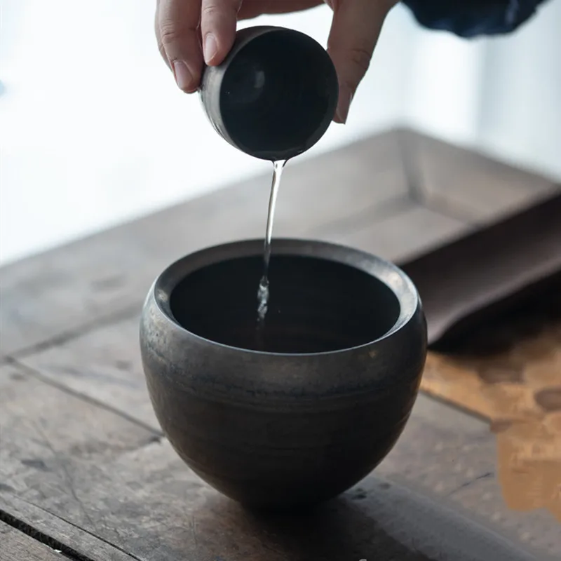 Vintage Coarse Pottery Water Tea Washing Japanese Ceramic Water Bowl Tea Residue Tank Teaware Cleaning Container Tea Wash Bowl