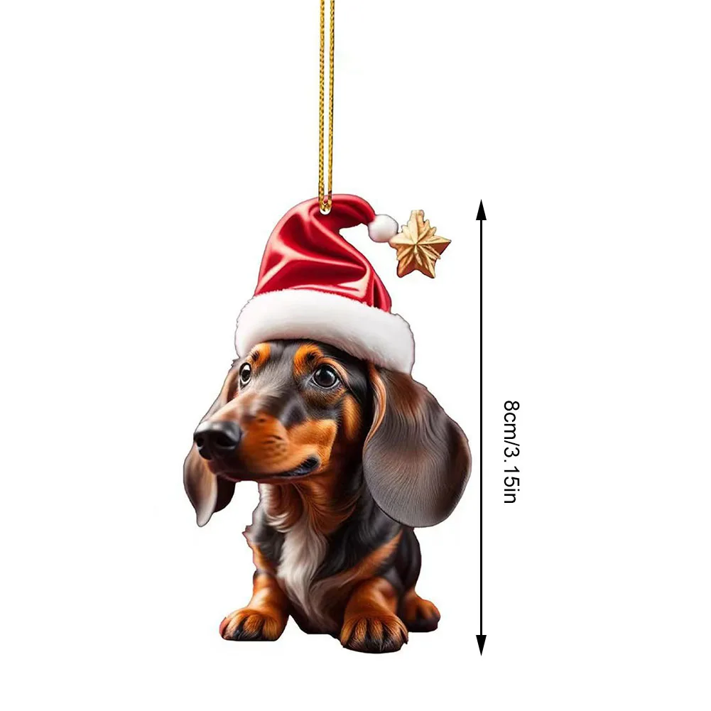 Christmas Cute Dog Pendant Acrylic Dog Figurines Decor Funny Puppy Pendant Xmas Tree Backpack Car Interior Decor