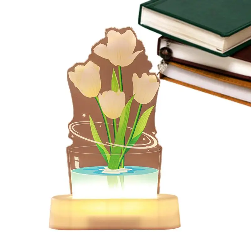 

Flower Light Lamp 3D Cordless LED Valentines Decoration Night Light Decorative Night Light Artificial Flower Lamp Atmosphere