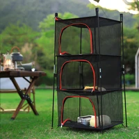 Camping Storage Drying Net 3 Layer Outdoor Hanging Mesh Drying Rack Net Basket with Poles for Cookware Tableware Plates Fruit 1
