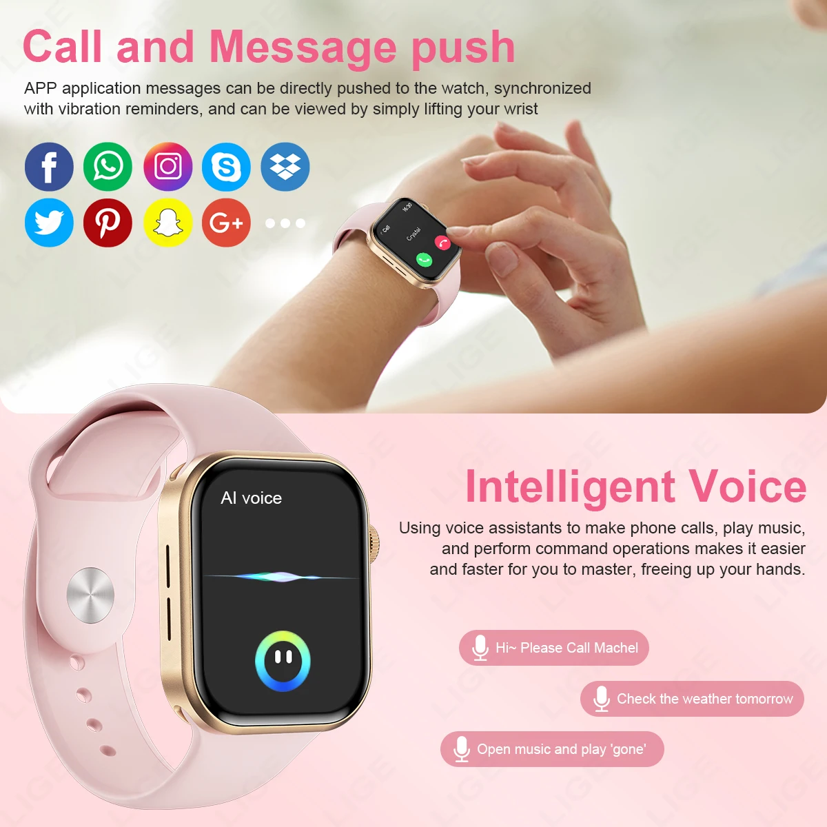 LIGE 울트라 스마트 워치 3 스트랩 남성 여성 AMOLED 심박수 블루투스 통화 스포츠 피트니스 방수 스마트워치 IOS 안드로이드용
