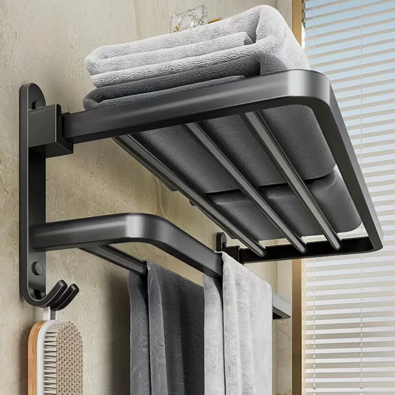 Towel Rack without Drilling Self-Adhesive Bathroom Towel Rail Shelf Wall Mount Aluminum Alloy Tower Bar Hanger with Hook towel rack,towel holder