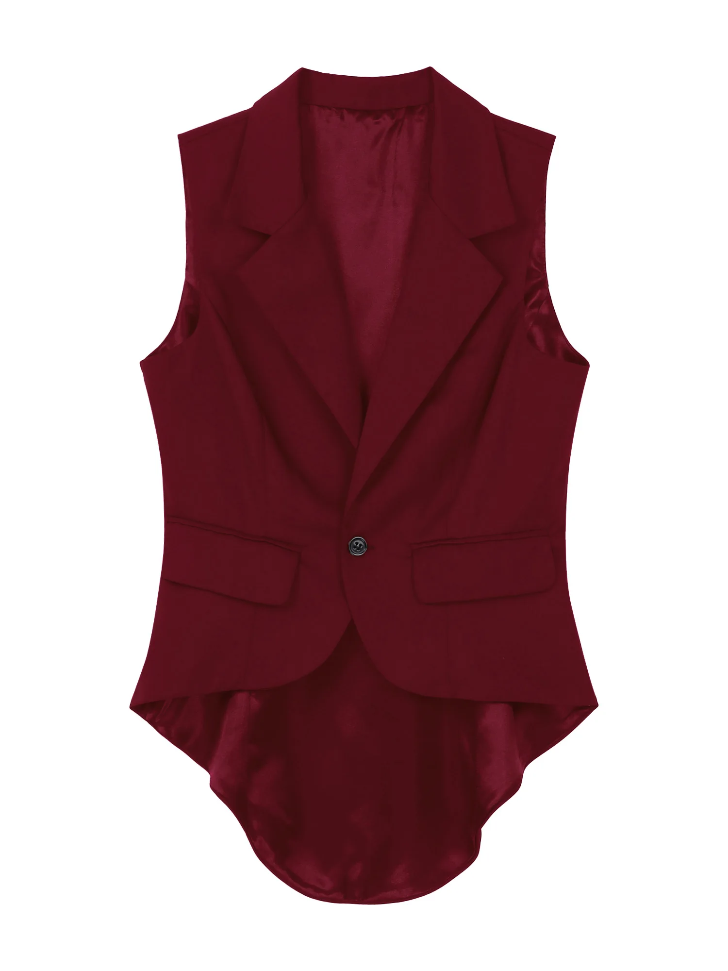 Women Lapel Waistcoat Office Work Ladies Sleeveless Blazer Curved Hem One Button Vest for Office Lady