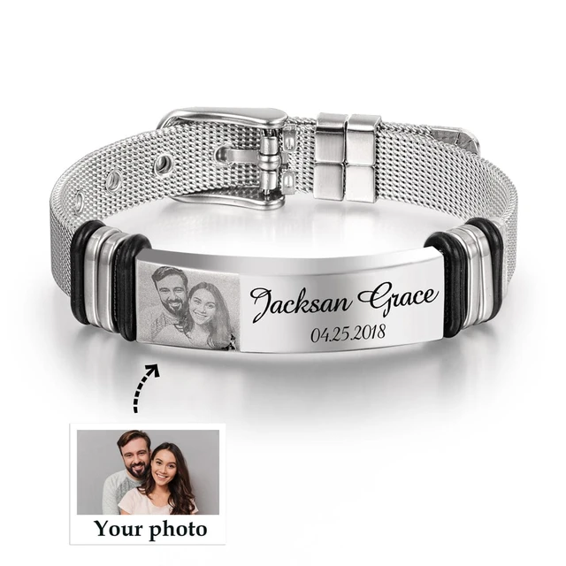 Black Personalised Bracelet for Dad - Pablo Gift Shop