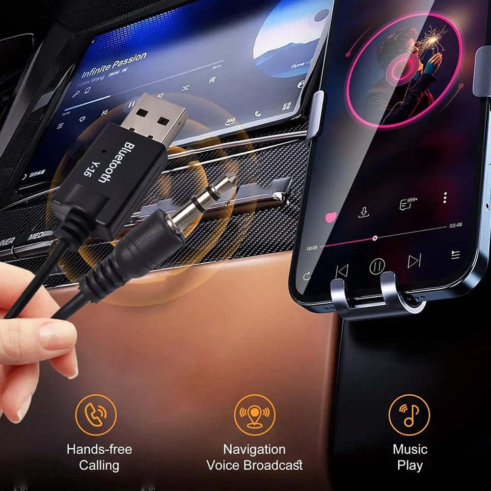 Bluetooth 4.2 Car Audio Receiver Hands-Free USB to 3.5mm Jack Aux Car Adapter for TV Amplifier PC Headphones Home Stereo