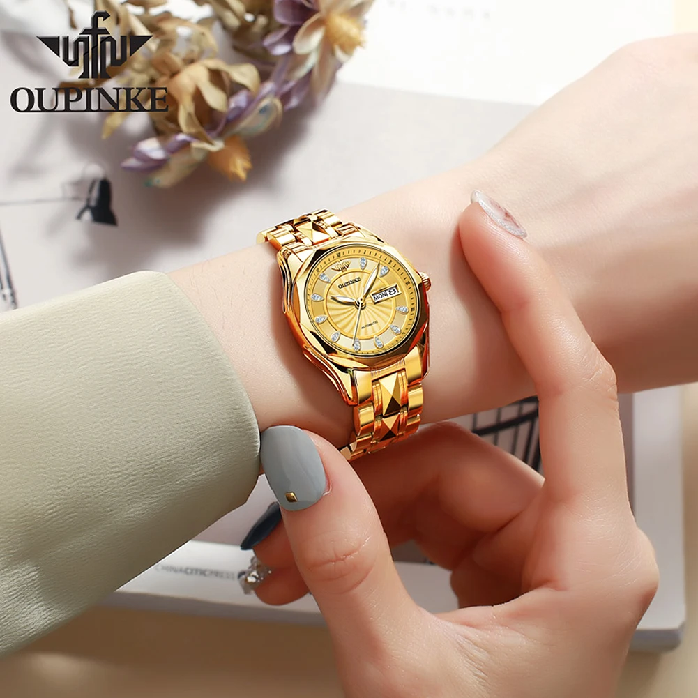 OUPINKE 3172 Woman Automatic Watch Fashion Luxury Mechanical Watch For Women Stainless Steel Dual Calendar Ladies Wristwatch