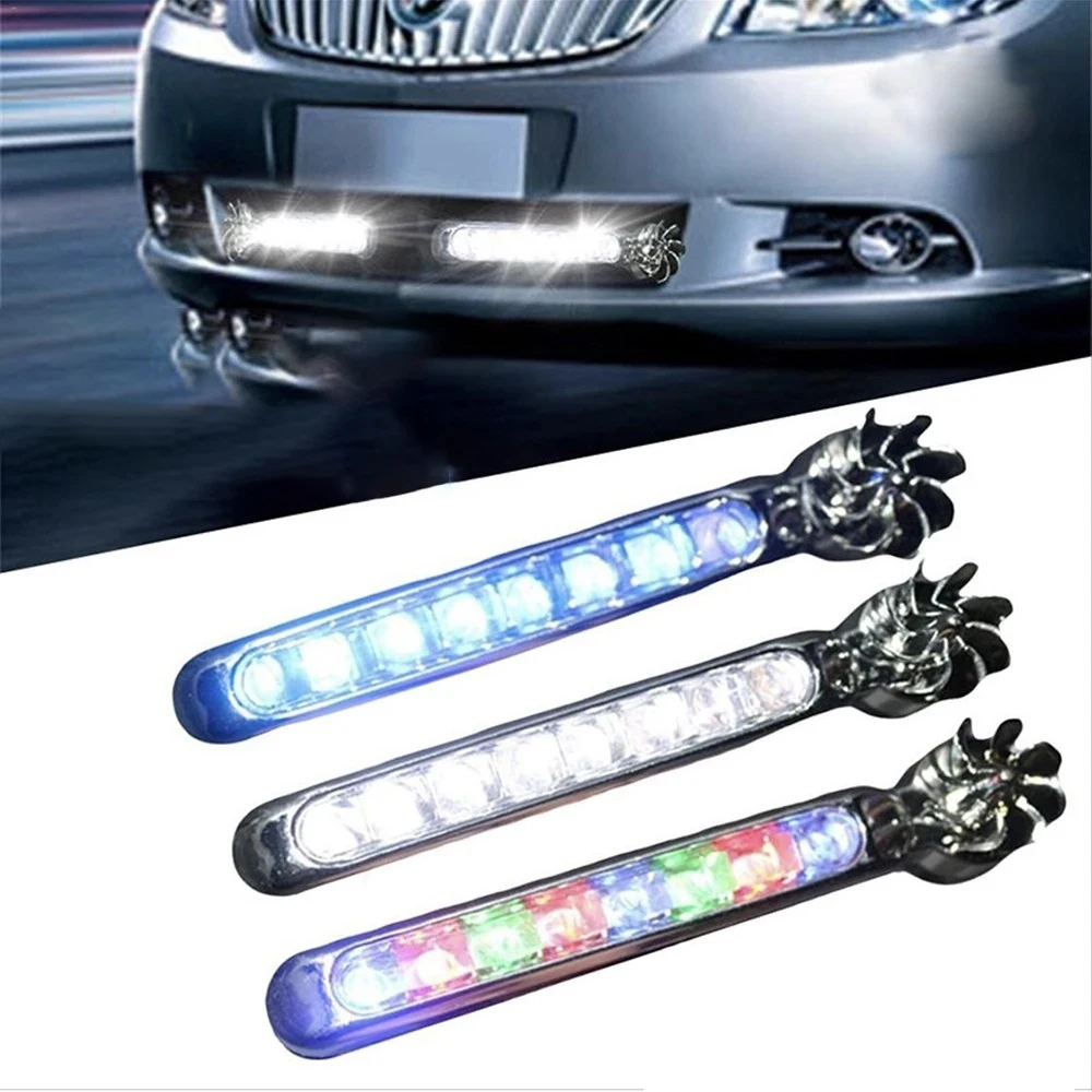 

2Pairs LED Wind Powered Vehicle Lights Car Lamp External Power Supply Car Daytime Running Decorative Lights With Rotation Fan