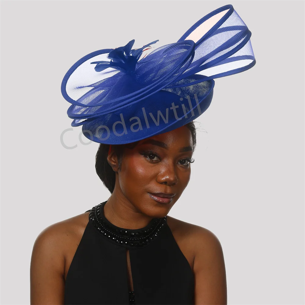 Fascinator Con Velo E Piume Per Donna | Fascia Per Capelli Con Fiori E Nastri Per Matrimoni E Feste Ascot (Rosa/Blu...vedi Opzioni) - 2