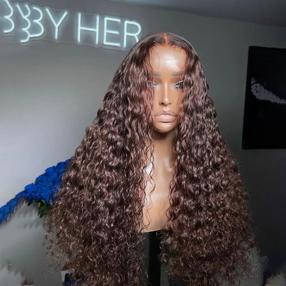 

Dark Brown Kinky Curly Lace Front Wigs Pre Plucked with Baby Hair Glueless Chocolate Brown Deep Wave Curly Lace Frontal Wigs