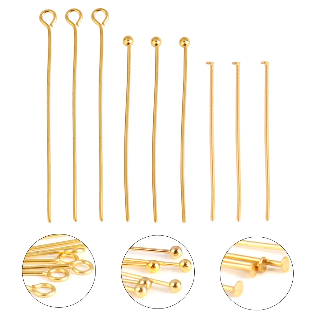 100pcs 15-50mm 316 스테인레스 스틸 핀 쥬얼리 플랫 헤드 볼 헤드 아이 헤드 핀 DIY 쥬얼리 만들기 용품에 대 한 금속 머리 핀
