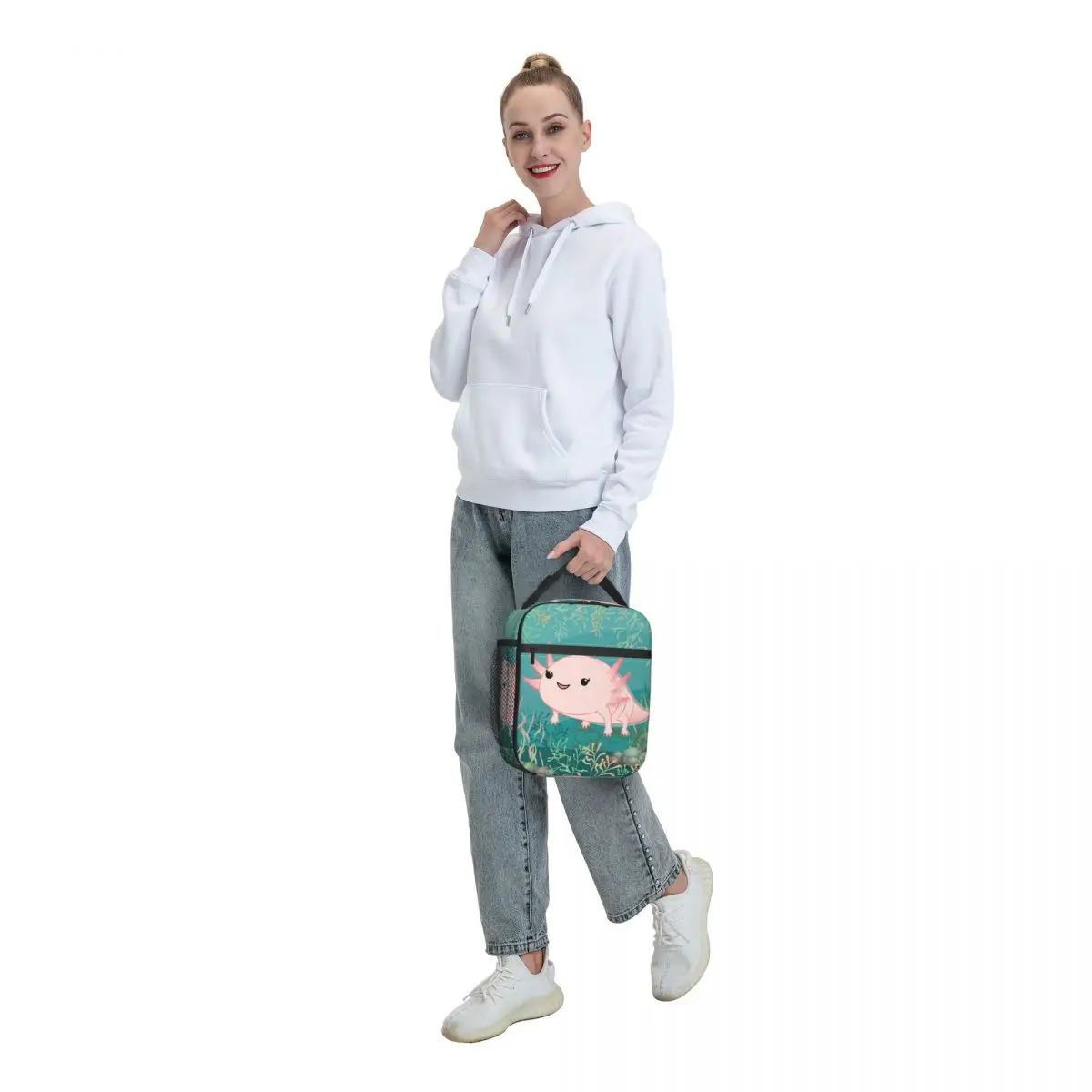 Custom Kawaii Axolotl Baby Lunch Bag Women Cooler Warm Insulated Lunch Boxes for Kids School Children