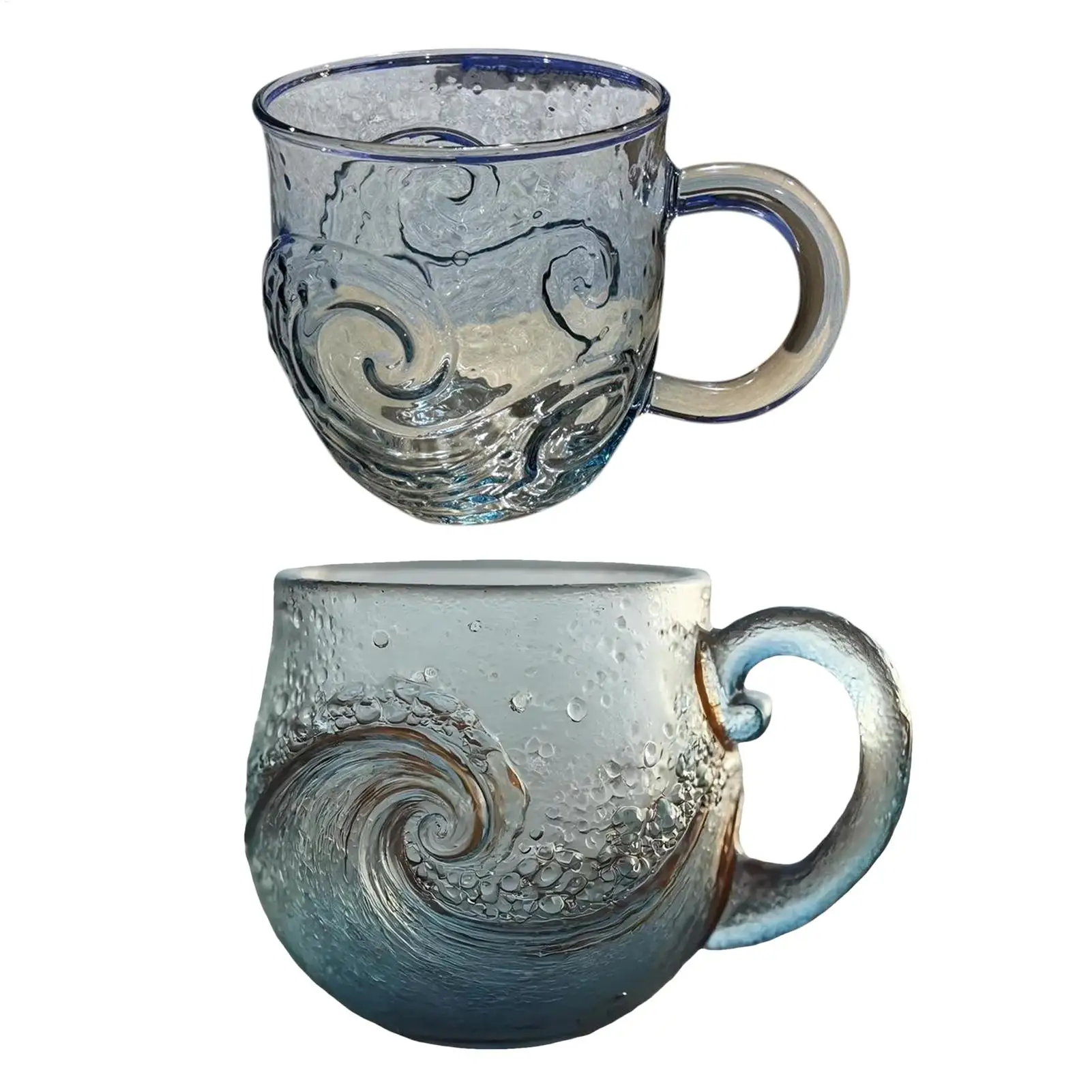 1pc Clear Glass Coffee Mugs Wave Design 300ml Water Bottle Mugs For Coffee With Handle For Beach House Office Women Men Adults