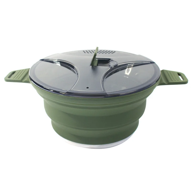 

Silicone Folding Camping Kettle Pan Pot Portable Collapsible Heat Resistant Cookware Pot for Outdoor Hiking Dark Green