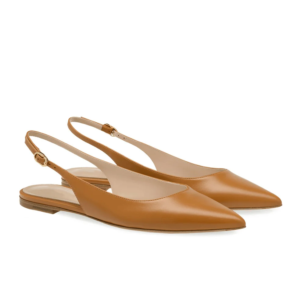 High Quality Leather Slingback Flats Women's Nude Shoes Fashion Pointed Toe After Party Summer Flat