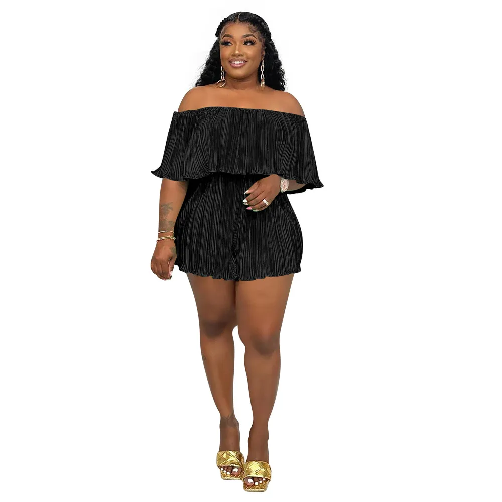 10 Pcs Bulk Casual Streetwear Romper 2023 Summer Y2k Sexy Playsuit Solid Womens Clothing Off Shoulder Ruffles Hem Wholesale 9966