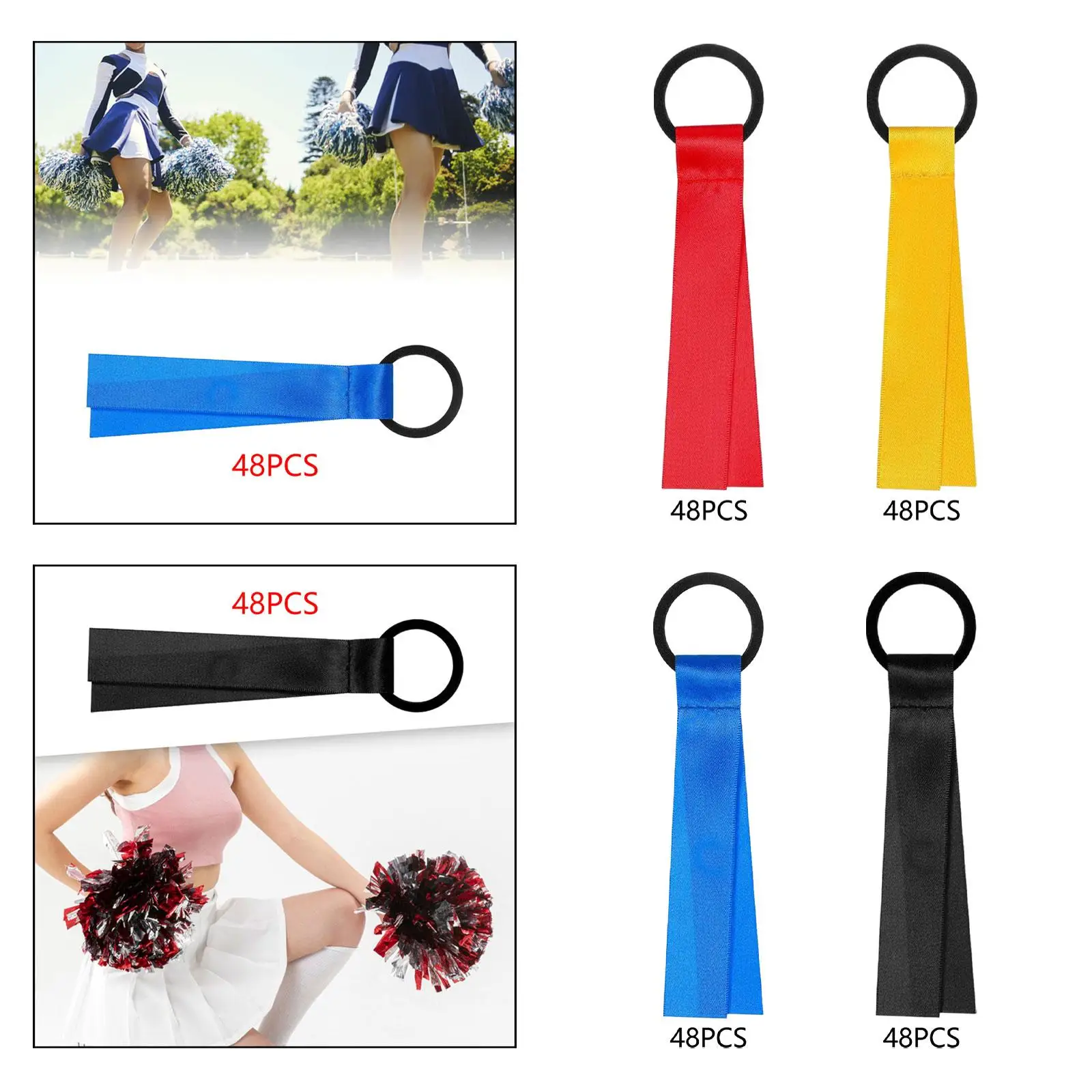 48x Cheerleader Pom Poms Name Tags Identification Ribbon Cheerleading Pom Poms