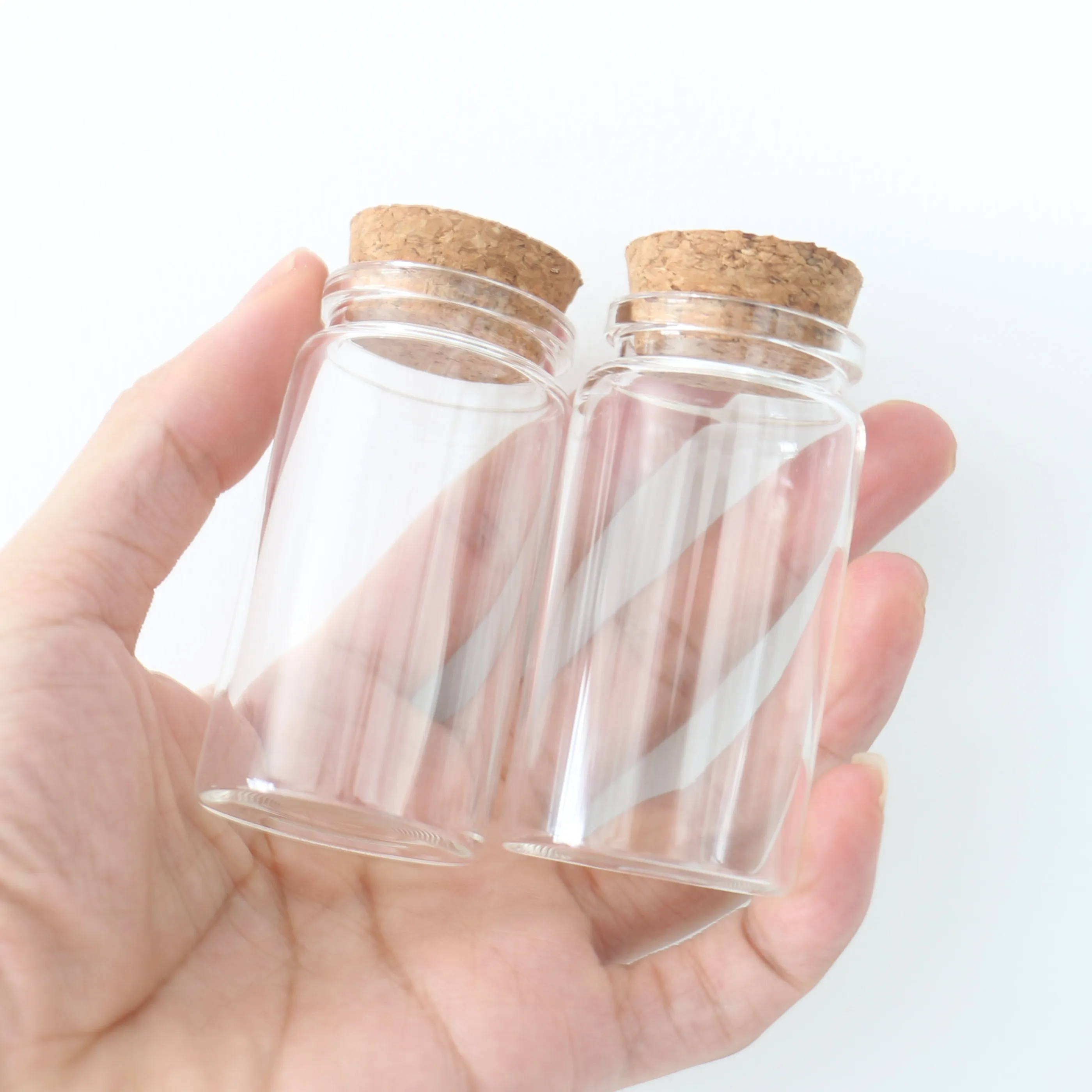 6 Pcs/lot  25*37*70mm 50ml Little Glass Bottle Stopper Dragees Glass Jars Storage for Spice Candy Containers Vials Test Tube 2
