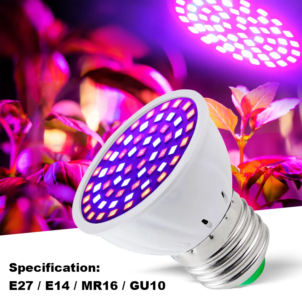 220V E27 60 80LEDs Plant Grow Light Phyto Lamps Led Full Spectrum Growing Bulb for Greenhouse Hydroponics Growth Fitolampy