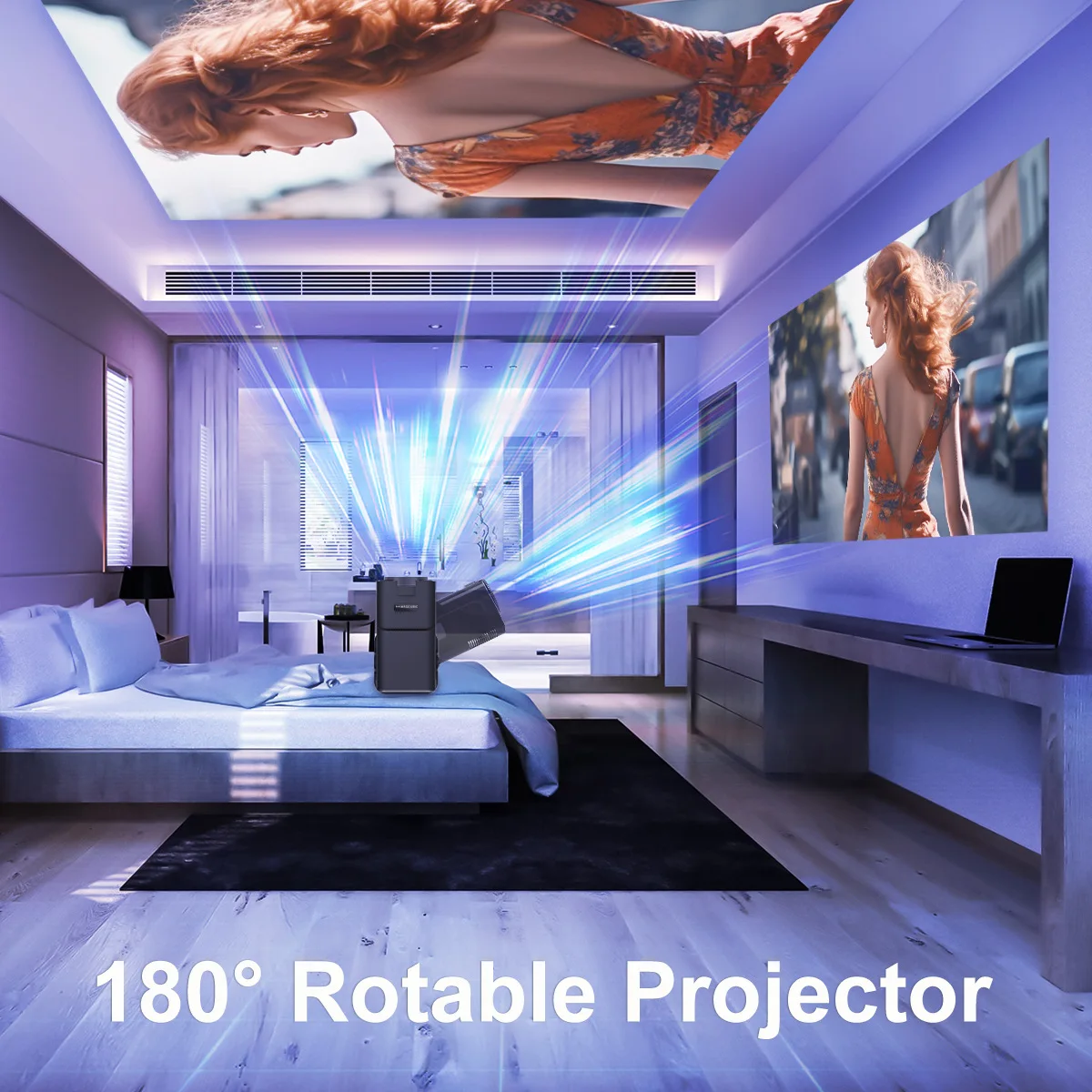 2024 최신 4k 프로젝터, HY320 듀얼 와이파이 6 풀 HD 1080P 4K 비디오, 스마트 안드로이드 11 미니 프로젝터, 야외 휴대용 프로젝터