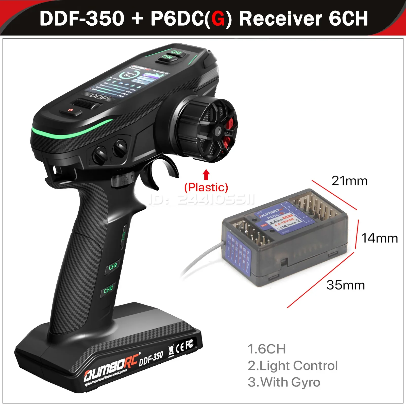 DumboRC DDF-350 Telecomando 2.4G 10 Canali Con Ricevitore Per Auto, Barca, Carro Armato RC