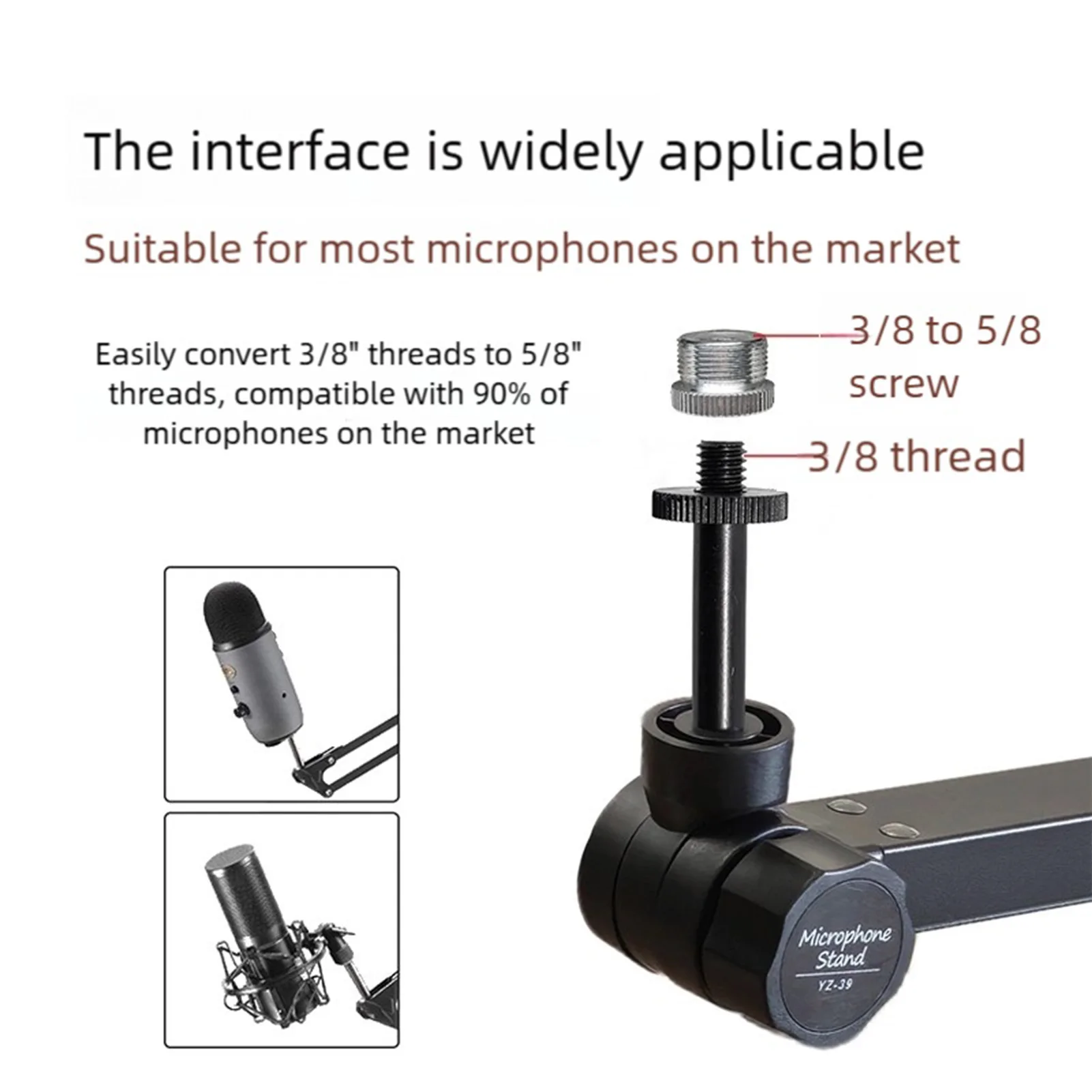마이크 암 스탠드 데스크 마운트 5축 회전 서스펜션 360도 °   마이크폰용 회전 클램프, 1.5kg 하중 용량, 미끄럼 방지