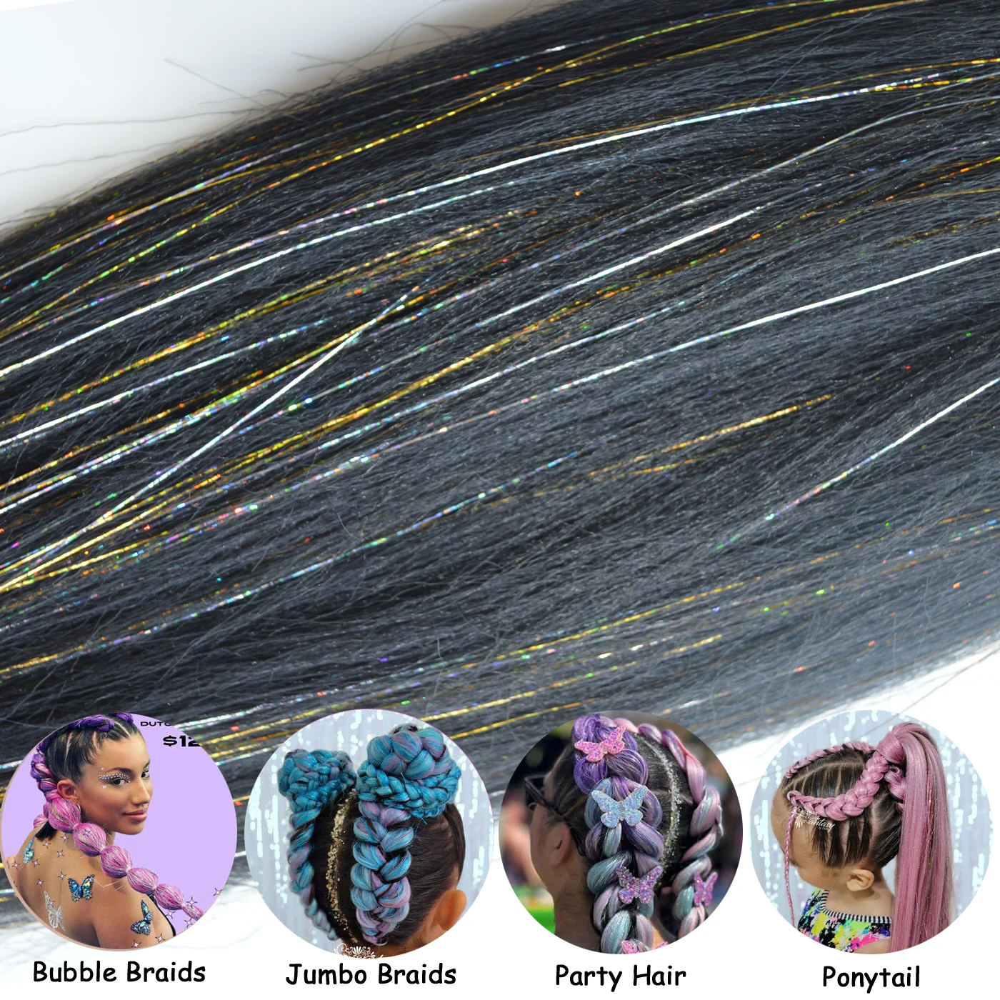 Gekleurde Vlechten Haar Ombre Yaki Rechte Vlechten Mix Haar Tinsel Festival Rave Hair Extensions Voor Meisjes Gek Haar Dag Vlechten