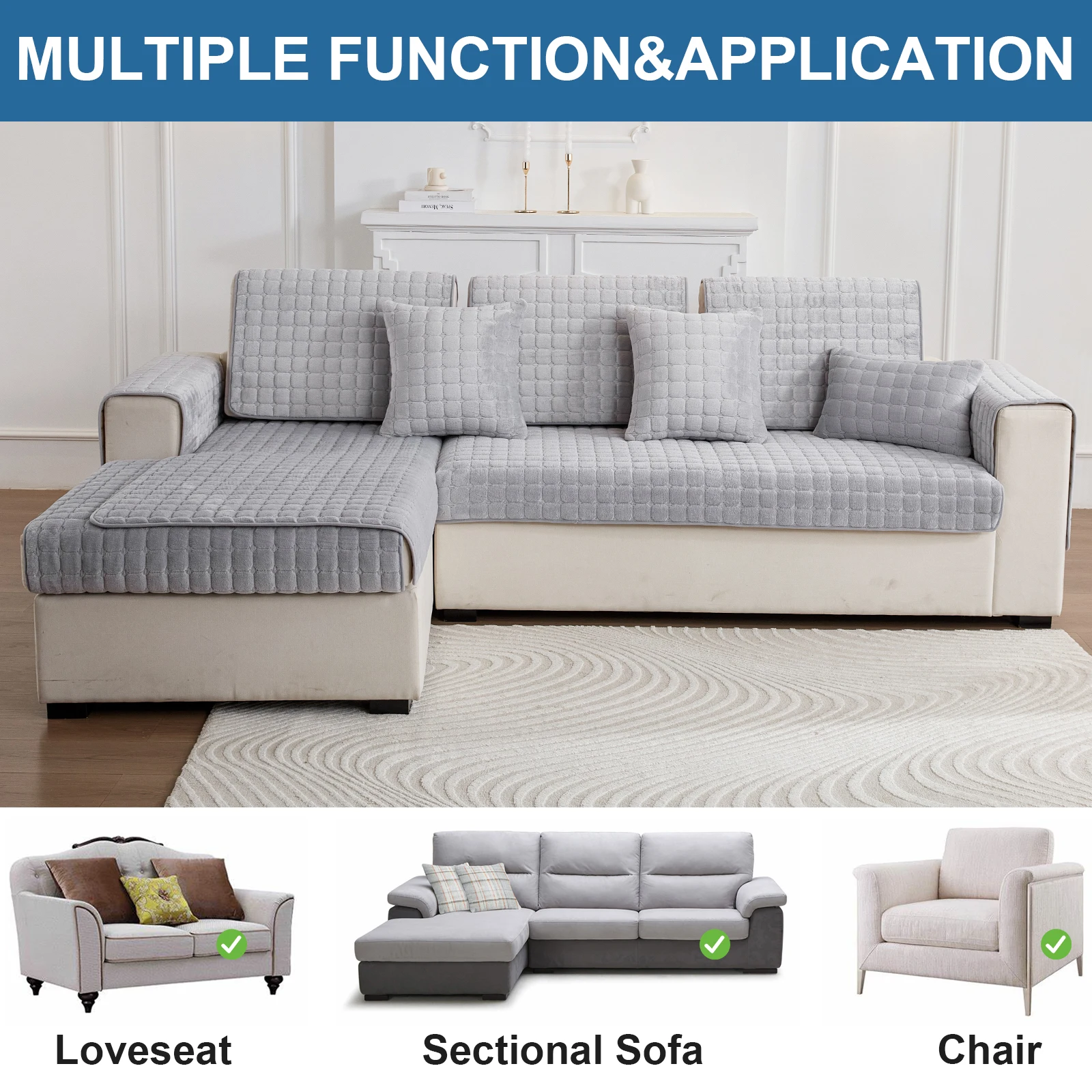 Velvet Sofa Cover Thicken Non-Slip Flannel Couch Cover Plush Plaid For Living Room Slipcover Warm Waterproof Furniture Protector 5