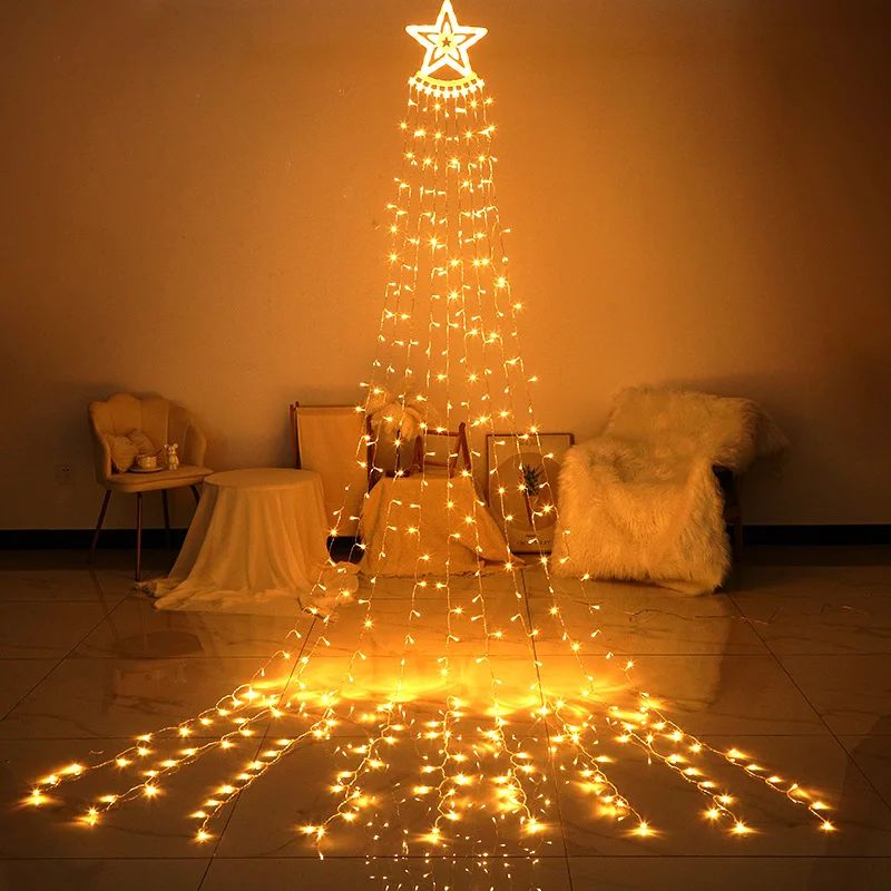 

Solar Christmas Decoration Led Pentagram Waterfall Lights Hanging Tree Courtyard Water Garden Lawn Outdoor Party Festivals Lamps