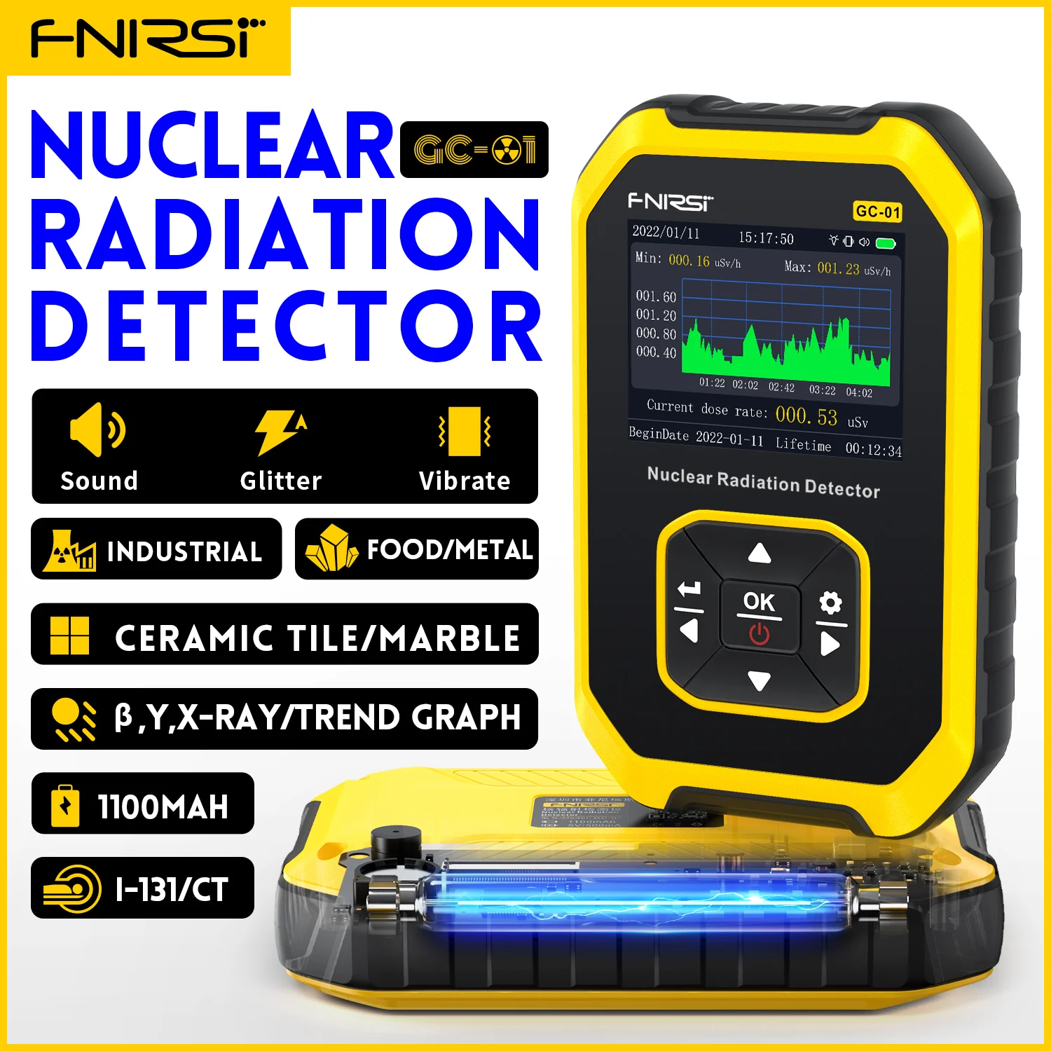 Fnirsi Gc01 Geiger Counter Nuclear Radiation Detector Xray Beta Gamma