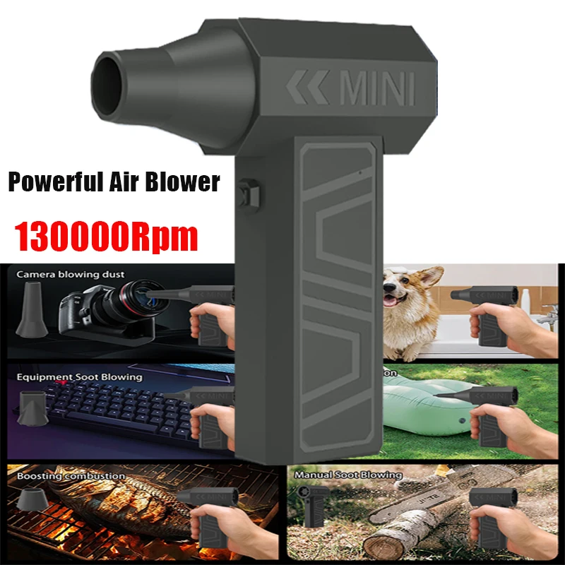 מפוח אוויר עוצמתי 130000RPM 3 הילוכים מתכוונן טורבו ג'ט מפוח אוויר דחוס אלחוטי עם 5 יחידות חרירי החלפה