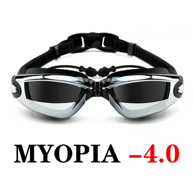Optical Swimming Goggles Men Women Myopia Pool Earplug Professional Waterproof Swim Eyewear Prescription Adult Diving Glasses Myopia Black -4.0