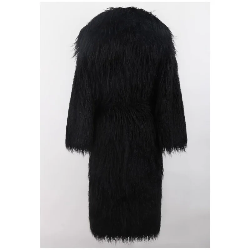 Autumn Winter Long Fur Coat Women Clothes Lace-up Suit Collar Fluffy Jacket Luxury Brand Thickened Warm Faux Fur Coat Plus Size