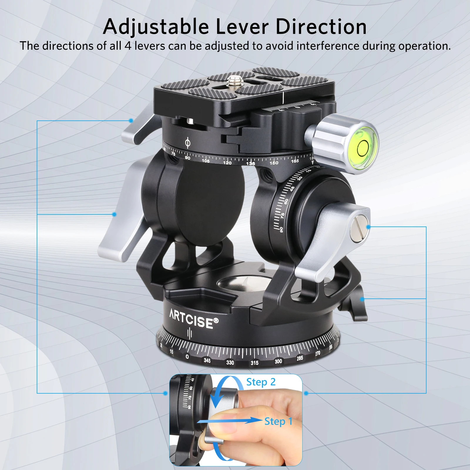 Artcise New Hollow Video Hydraulic Head -51°+90° Double Panoramic Structure CNC Lightweight Compact  Fluid Video Head for Tripod